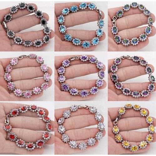 Classic Link Chain Bracelets Hiden Safety Clasp Red Pink Blue Black Stone Bracelets For Women Fashion Jewelry Accessories Gift