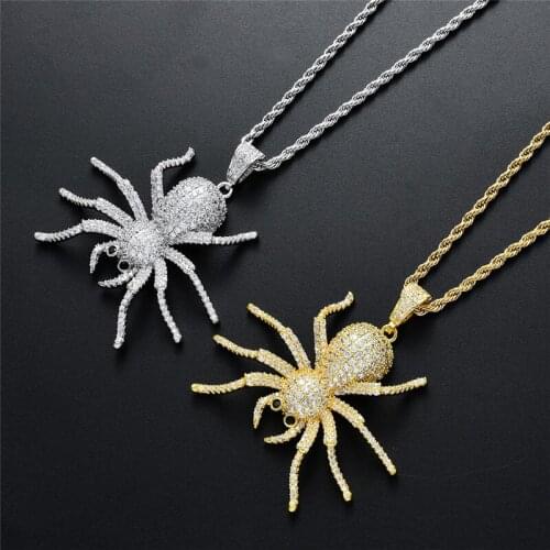 Iced Out 3D Full CZ Zircon Big Spider Pendant Necklace Hip Hop Animal Jewelry For Men Bling Crystal Jewelry Gift Dropshipping