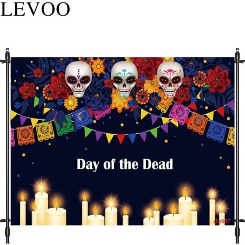 LEVOO Photography Background Dia De Los Muertos Candle Bunting Skeleton Fabric Shoot Prop Background Photocall Photo Studio