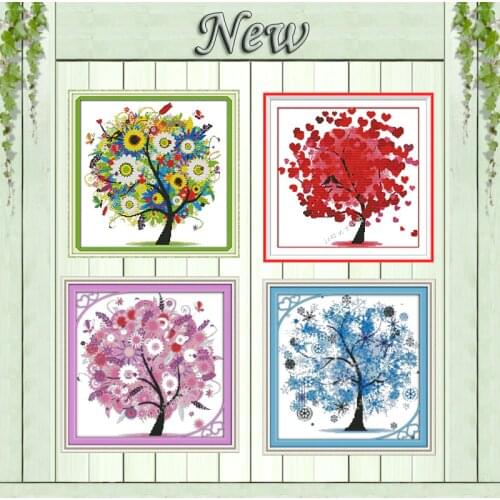 Love happy heart tree scenery decor painting counted printed on canvas DMC 11CT 14CT Cross Stitch kits embroidery needlework Set