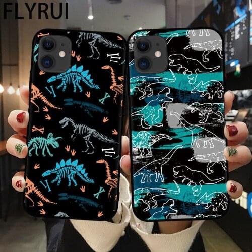 Cute Dinosaur Matte Silicone Phone Case for iPhone 11 12 Pro Max XR XS X Soft Black Cover for Coque iPhone 6 6S 7 8 Plus Cases