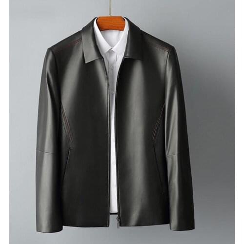Genuine Leather Clothes Mens Casual Fashion Lapel Top Layer Leather Jacket Business Sheepskin Clothes