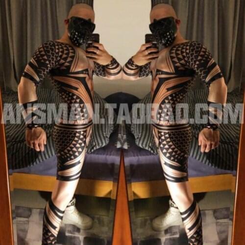 Hot New Halloween Bar Male Singer Dj Ds Dancing Jumpsuit Gogo Rivets 3d Tattoo Conjoined, Party Costume Men Personality Clothing