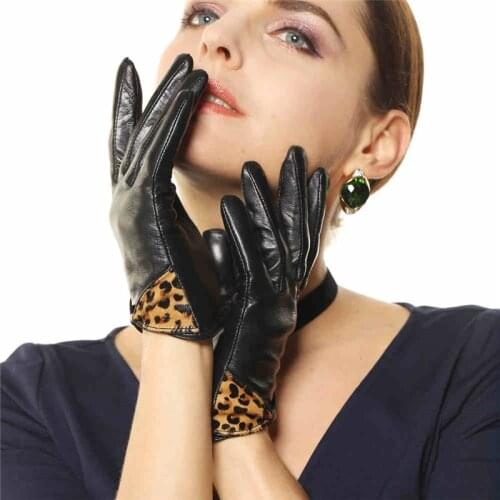 2020 New Genuine Leather Women Gloves Female Leopard Bowknot Sheepskin Gloves Short Style Fashion Trend L100NQ-1