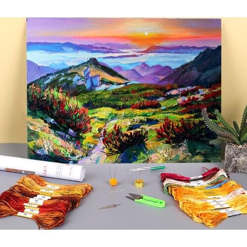 Landscape Sunrise Printed 11CT Cross-Stitch Kit DIY Embroidery DMC Threads Hobby Handicraft Sewing Needlework Room Mulina