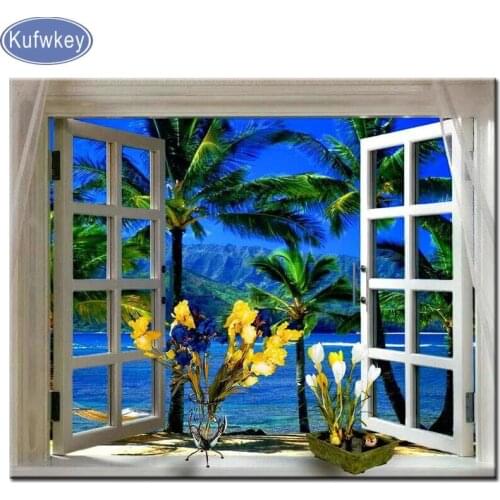 Full drill square drill paint with diamonds Diamond Embroidery window Out tree Diamond Painting landscape 5D DIY Diamond art