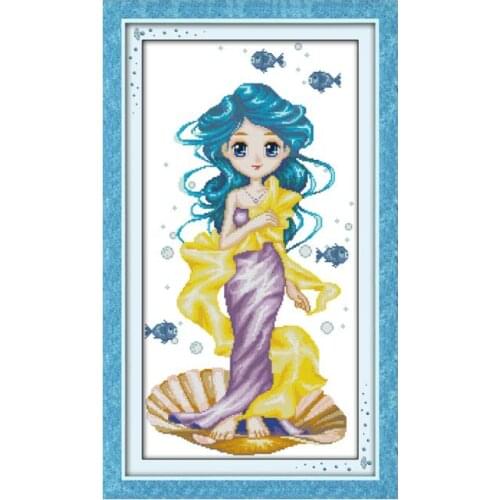 Sea Baby Mermaid Shell Handmade DIY Needlework 11CT 14CT Embroidered Sewing Stitch Kit Embroidery