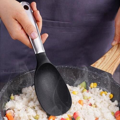 Kitchen Stainless Steel Thickened Long Handle Silicone Rice Spoon Non-slip Restaurant Rice Spoon