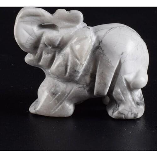 Elephant Figurines Hand Carved Natural Stone Mini Animals Craft Statue White Howlite Quartz Decor Chakra Healing Crystal Gift
