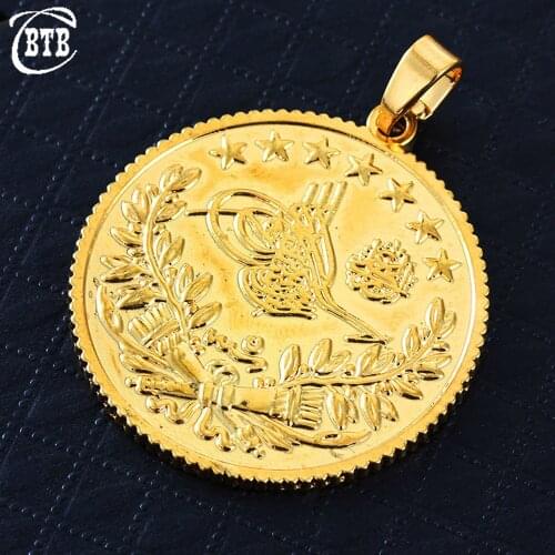 Turkish Fashion Coin Muslim Islamic Women Gold High Jewelry Charm Pendant Necklace Traditional Ethnic Middle East Arab Jewelry