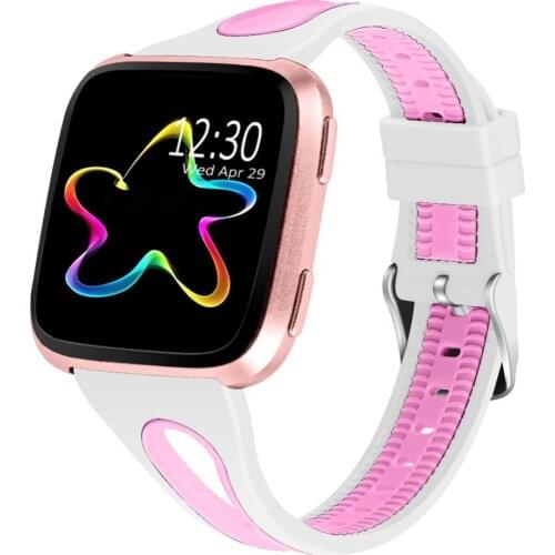 Waterproof Dual Color Silicone Watchband Wrist Strap for Fitbit Versa Lite/Versa Wearable Devices Smart Accessories