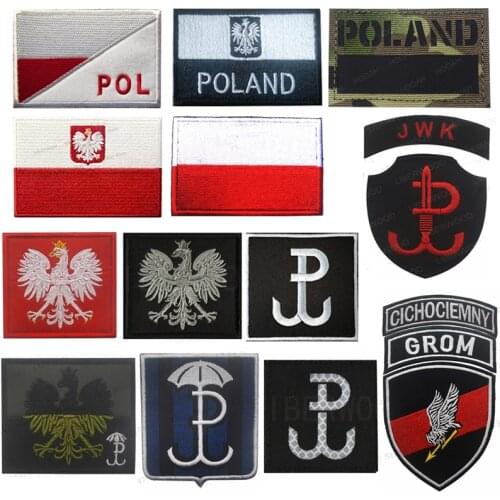 Poland Flag Embroidered Patch Polish Eagle Special Force Army Military Patches IR Reflective Tactical Emblem Embroidery Badges