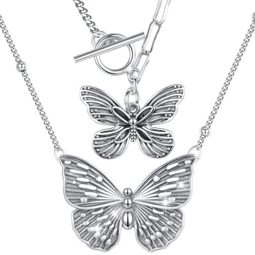 Eudora New 100% Real Two Style Sterling Silver Vintage Butterfly Pendant Necklace simple bead chian Charm Jewelry for women D592