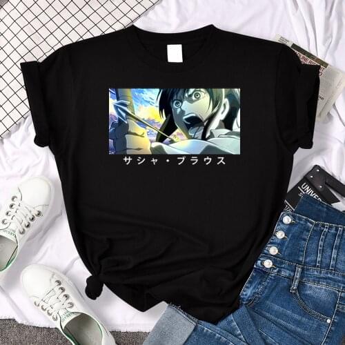 Womens T-Shirt Anime Attack On Titan Sasha Braus Printed Tshirt Famale Oversized Loose Casual O-Neck Tops Harajukua Soft Tshirts