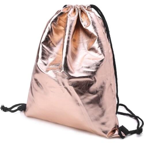 Waterproof Drawstring Backpack Bag PU Leather Women Sport Gym Bags LX9F