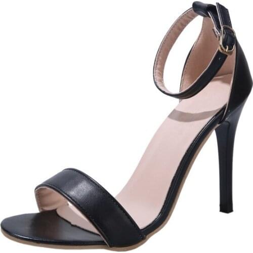 Womens shoes sandals 2020 summer new open toe sexy 10cm high heel thin heel button large size 41 rubber sole fashionable shoehh