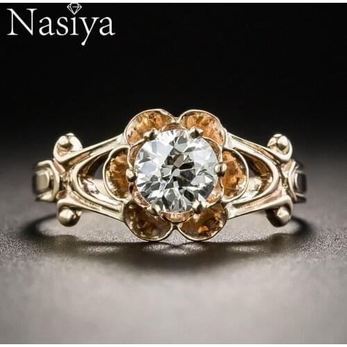 Nasiya Gold Color Jewelry Rings Womens Flower Shape Elegant Jewelry Rings With 7MM Cubic Zirconia Wholesale Dropshipping