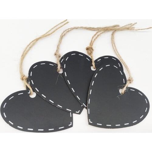 10pcs Mini Wooden Hanging Blackboard with String Heart Shape Chalkboard Luggage Label Message Board Hang Tags Office Supplies