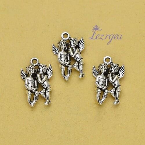 10pcs/lot--21x12x5mm, Antique silver plated angel fairy lover wing charms,DIY supplies,Jewelry accessories