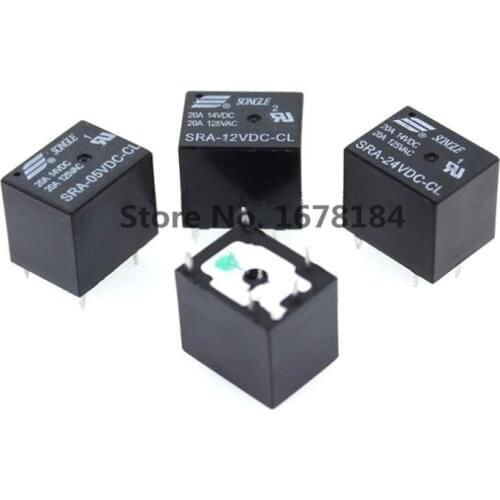 100Pcs 5V 12V 24V 20A DC Power Relay SRA-05VDC-CL SRA-12VDC-CL SRA-24VDC-CL 5Pin PCB Type In stock Black Automobile relay