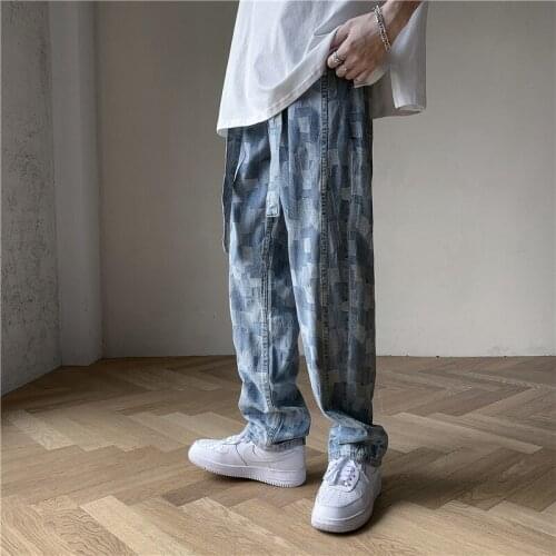 2021 Four Seasons Thin Loose Straight Man Mens Pants Boys Denim Blue Slacks New Trend Jeans Mid Waist Casual Trousers Plus Size