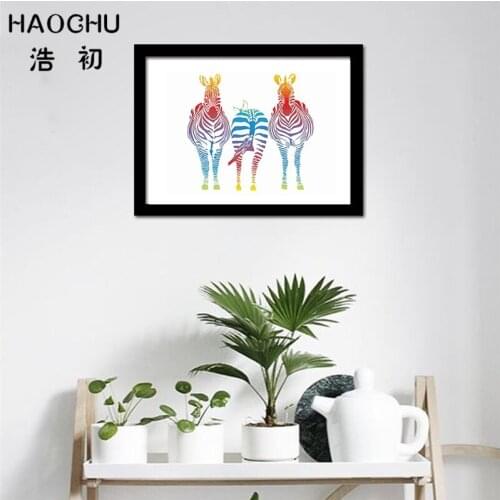 HAOCHU Abstract Africa Savanna Wildlife Zebra Canvas Oil Painting Rainbow Colorful Animal Wall Poster Home Decor Artwork