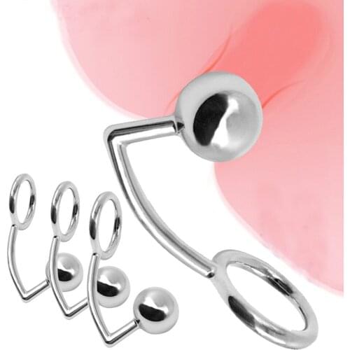 40/45/50mm Stainless Steel Metal Anal Hook Butt Plug Ball Hole With Penis Ring Cock Anal Plug Chastity Device Fetish For Male