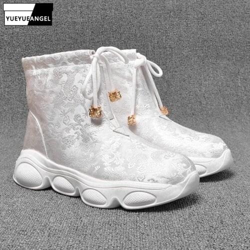 Chinese Style Couples High-Top Boots Fashion 2021 Autumn Winter New Hanfu Casual Non-Slip Vintage Mens Womens Boots Outdoor