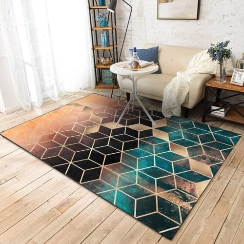 DeMissir Green Black Gradual Color Carpets 3D Geometric Lattice Printed Flated Rugs for Bedroom living room tappeto vloerkleed