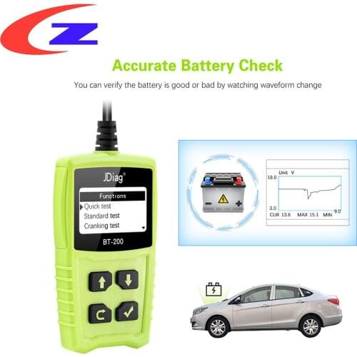 Jdiag BT200 12V For Car/Truck/Motorcycle Car Bettery Tester Diagnostic Tool Automotive Battery Analyzer Code Reader PK ELM327