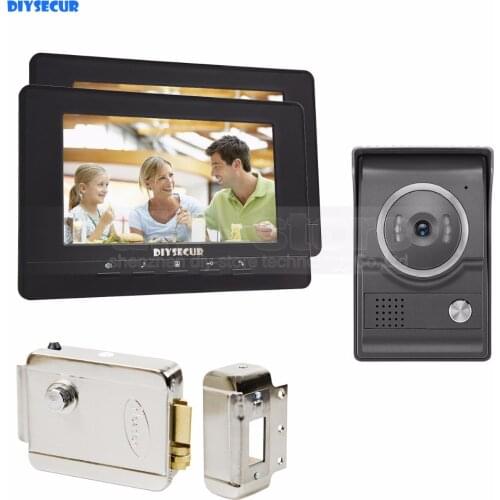 DIYSECUR 7inch Video Intercom Video Door Phone 700TV Line IR Night Vision HD Camera + Electric Lock for Home Office Factory 1V2