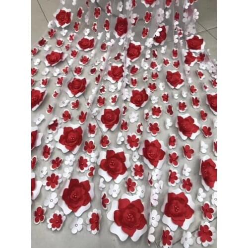 Elegant Red French Lace Fabric High Quality 3D Flowers Nigeria african French Net Lace 2020 With Beaded For Women FJ2247