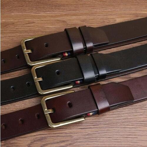 Personalized Fashion Mens Leather Pin Buckle Head Layer Cowhide Business All-Match Youth Retro Fashion Casual Pants Belt