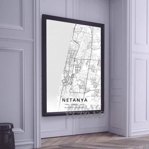 Netanya Jerusalem Tel Aviv Haifa Tiberias Iseael Canvas Art Map Poster Wallpaper Decorative Wall Picture For Living Room