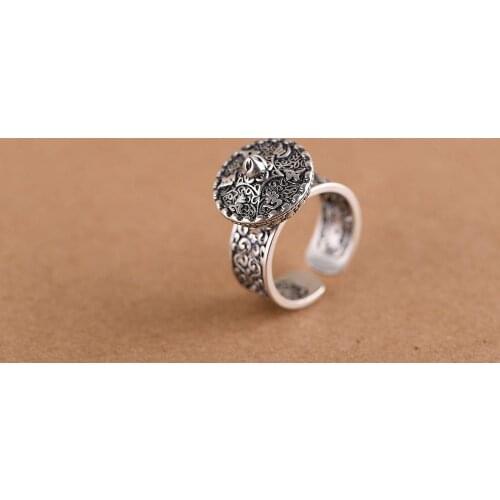 925 Sterling Silver Women vajra retro biker ring adjustable jewelry A4264