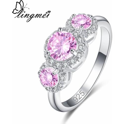 Lingmei Charm Princess Blue Wedding Rings Round Fashion Zircon Engagement Bride Jewelry Silver Color Ring Size 6 78 9