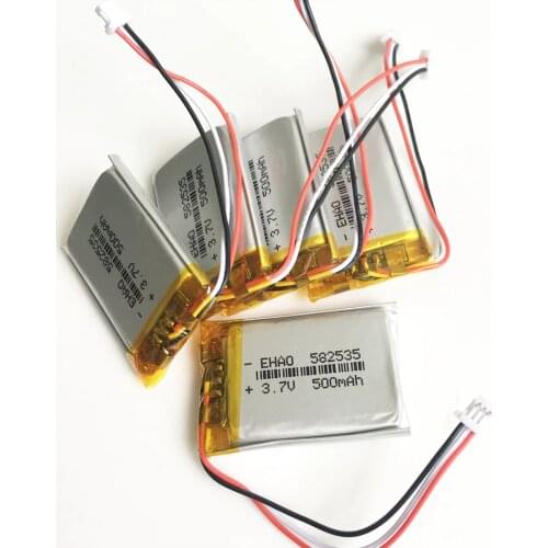 5 pcs 3.7V 500mAh lipo polymer lithium rechargeable battery JST 1.0mm 3Pin 582535 for MP3 GPS DVD bluetooth recorder camera
