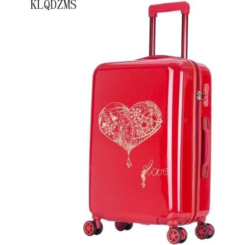 KLQDZMS Lovely luggage 20/24inch PC travel suitcase bags on universal wheels red PC rolling luggage spinner for women