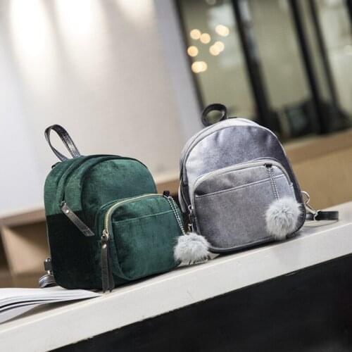 Mini Women Pleuche Backpacks Female Shoulder Backpack Fashion Teenage Girls School Bags With Fur Ball Retro School Bag Girl
