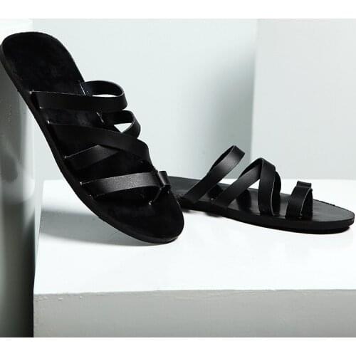 2020 Summer Fashion Men Leather Sandals High Quality Men Roman Beach Shoes Casual Sandals Slippers Men Plus Size 36-46