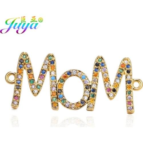 Juya DIY Bracelet Necklace Making Components Micro Pave Multicolor Crystals Letters DREAM MAMA MOM Charm Connectors Accessories