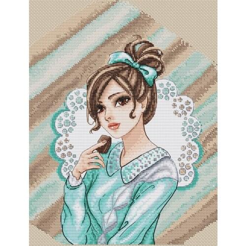 Girl eating chocolate Cross Stitch Kit Package Greeting Needlework Counted Kits New Style Kits Embroidery