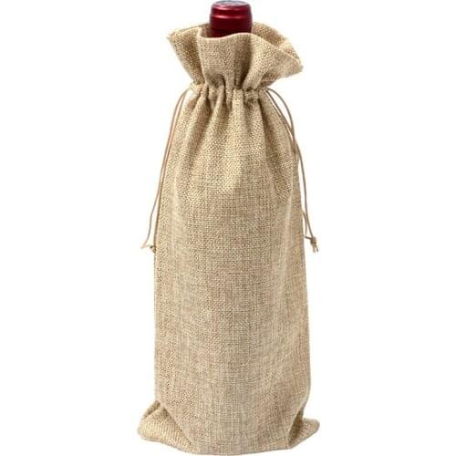Wedding Party Decor Set Wine Bag Carrier For Gifting And Decorating Rustic Linen Drawstring Wine Bottle Cover Packaging Bag