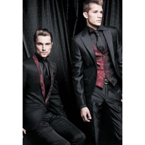 2017 Latest Coat Pant Design Black Pattern Wedding Suits for Men Slim Fit 3 Piece Tuxedo Groom Suit Custom Prom Blazer Masculino