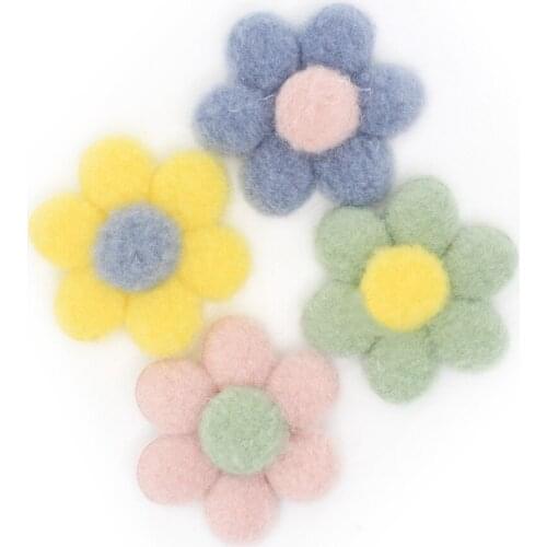 New Kawaii Velvet Felt Fabric Crochet Flowers Patch Sticker Fit Girls Hair Jewelry Material Headband Headwear Garment Clip DIY
