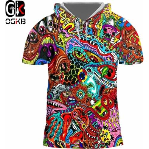 OGKB Hooded Tee Shirt Mens Hot O-neck 3D Tee Shirt Print Red Ghost Cap T-shirt Hiphop 7XL Garment Unisex Spring Hood Tshirt