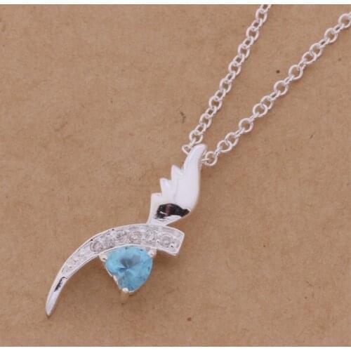 Wholesale Silver Plated Charm Jewellerys Necklace,free Shipping Fashion Stamped Fashion Jewelry Pendant Blue Stone AN385