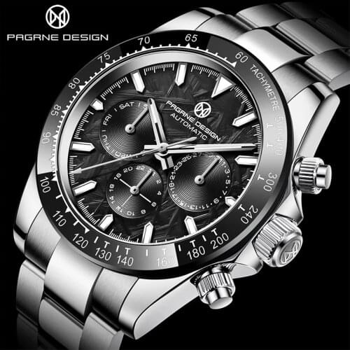 PAGRNE DESIGN 40mm Men Mechanical Watches Top Brand Stainless Steel Sports Waterproof Watch Sapphire Glass Automatic Mens Watch