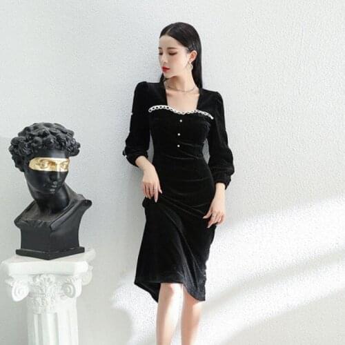 LLZACOOSH High Quality Newest Fashion Designer Runway Black Spring Autumn Dress Womens Long Sleeve Sheath Dresses