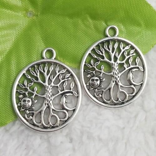 Free Ship 104 pcs Antique silver Tree Sun Moon charms pendant 29x25mm #4750